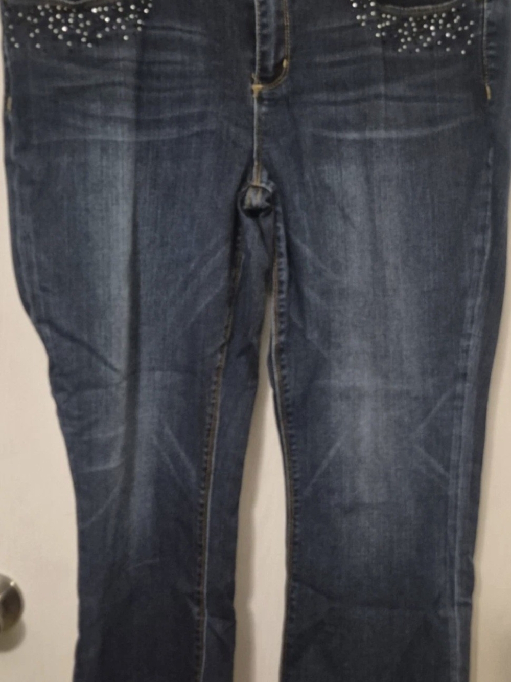 Seven7 Dark Blue Boot Cut Jeans with Studded Pockets